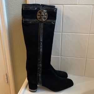 Tory Burch boots with leather snake trim